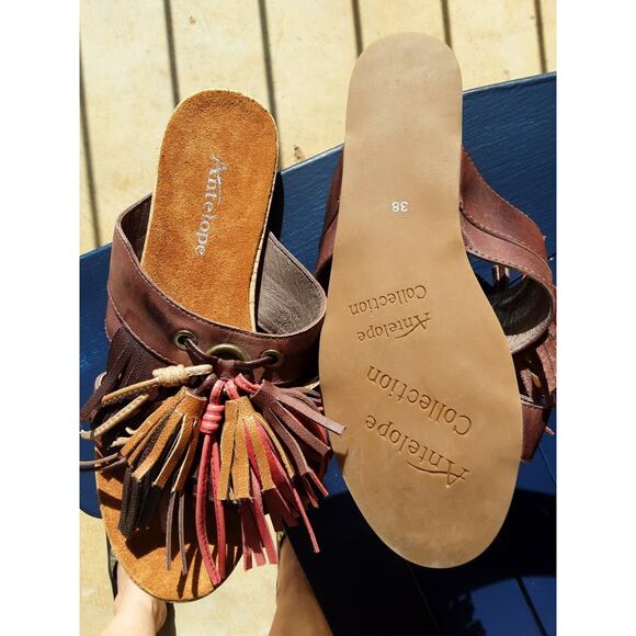 Antelope BADU A22 Fringed Leather Slide Sandals Size 7.5 - Picture 6 of 9